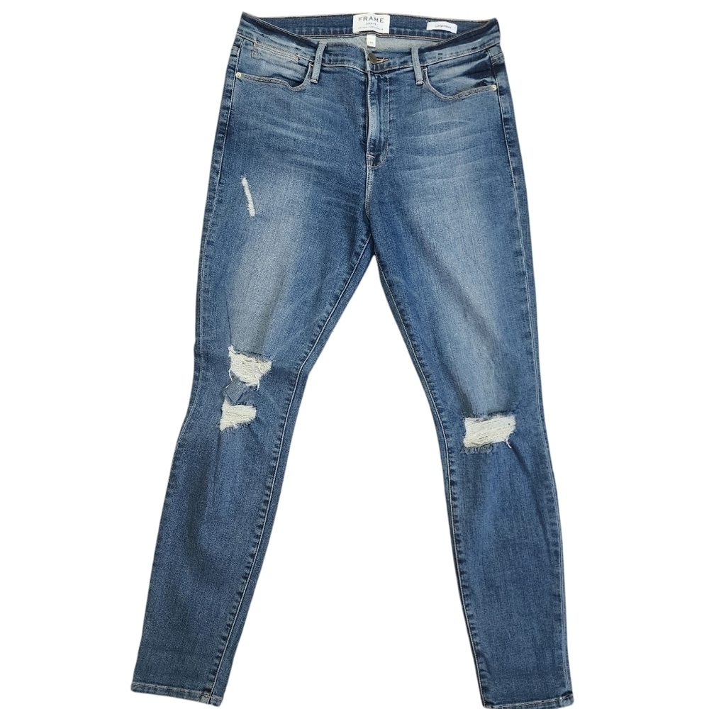 FRAME Le High Skinny Jeans - Distressed Medium Wash - 30 (10)